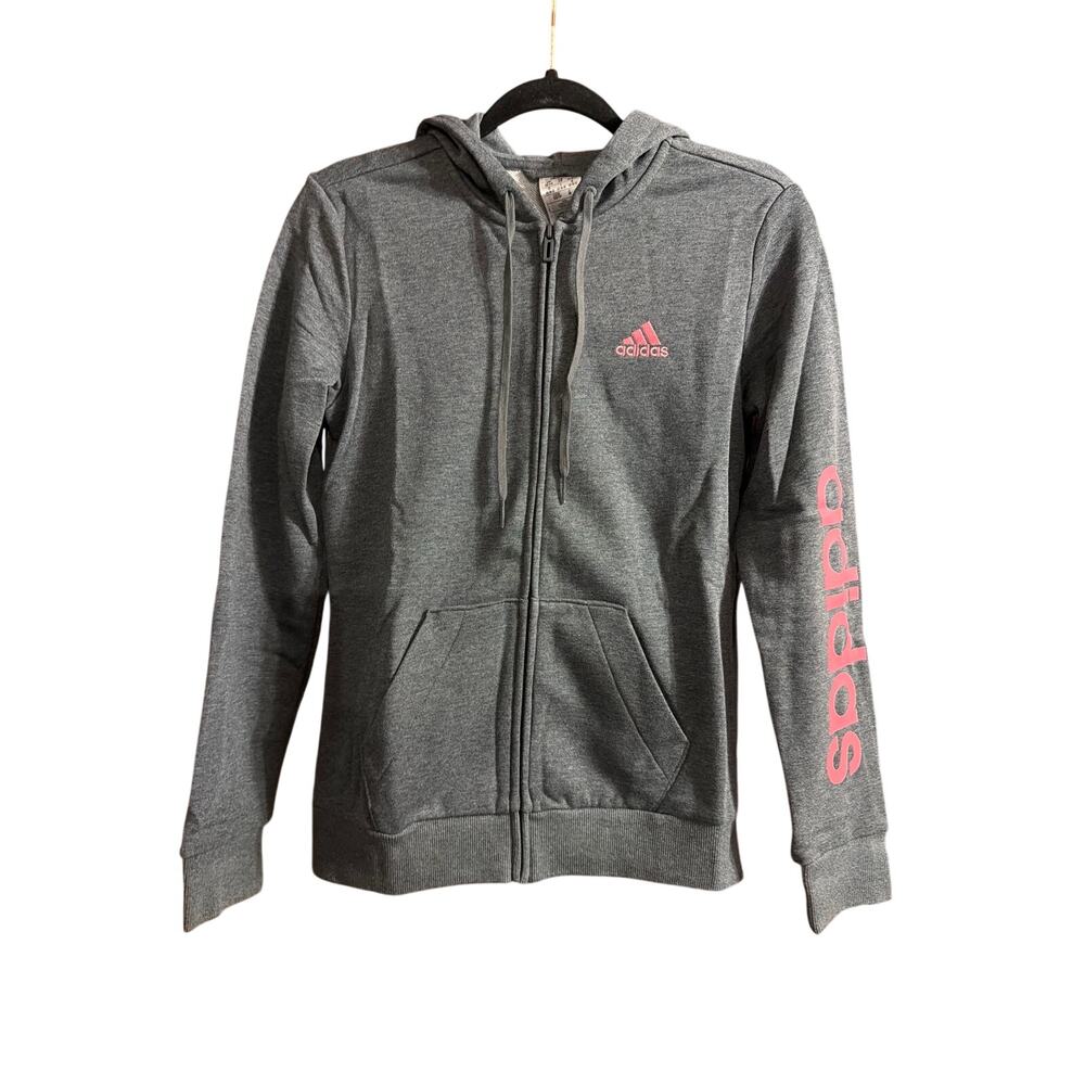Adidas Women's Grey & Pink Full-Zip Logo Hoodie Size Extra Small XS New
